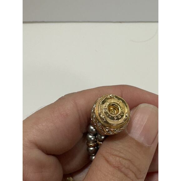 White & Silver-Blue Faux Pearl Six Strand Necklace Chocker Vintage Etch 2 Prym - Picture 3 of 11